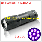 Không thấm nước màu đen hợp kim nhôm khô Battery Powered 395NM 9 UV LED đèn pin / Torch